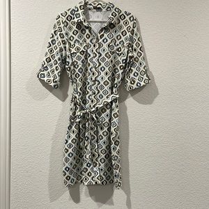 J. Mclaughlin dress Catalina Cloth printed 3/4 length sleeve button up dress XL
